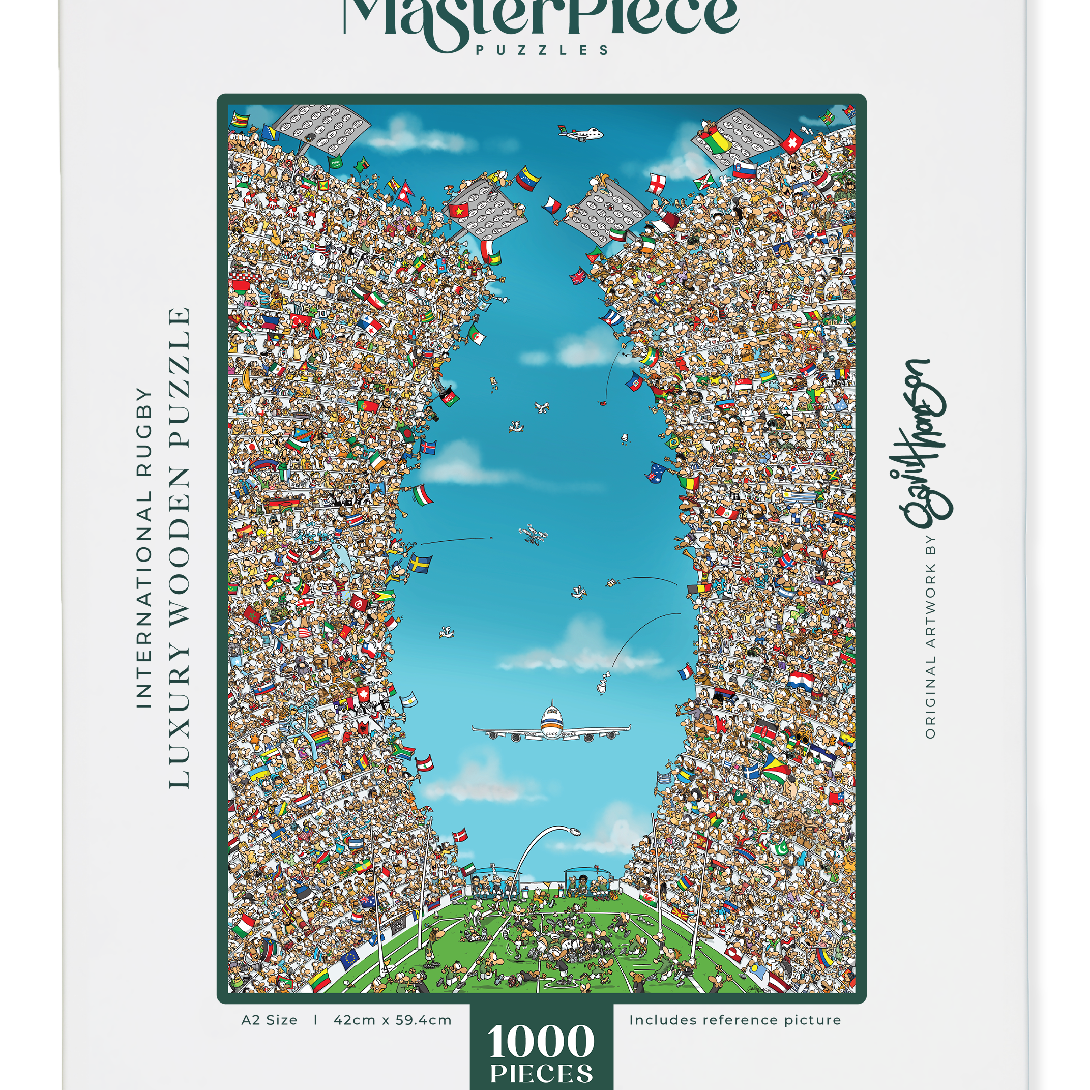 International Rugby is a MasterPiece wooden jigsaw puzzle that is packed with fans and flags representing supporters from every corner of the globe. Precision-cut from 3mm thick wood and expertly printed, our MasterPiece puzzles offer a tactile and satisfying puzzling experience like no other. They are perfect for rugby enthusiasts, art lovers and anyone looking for a thoughtful gift.