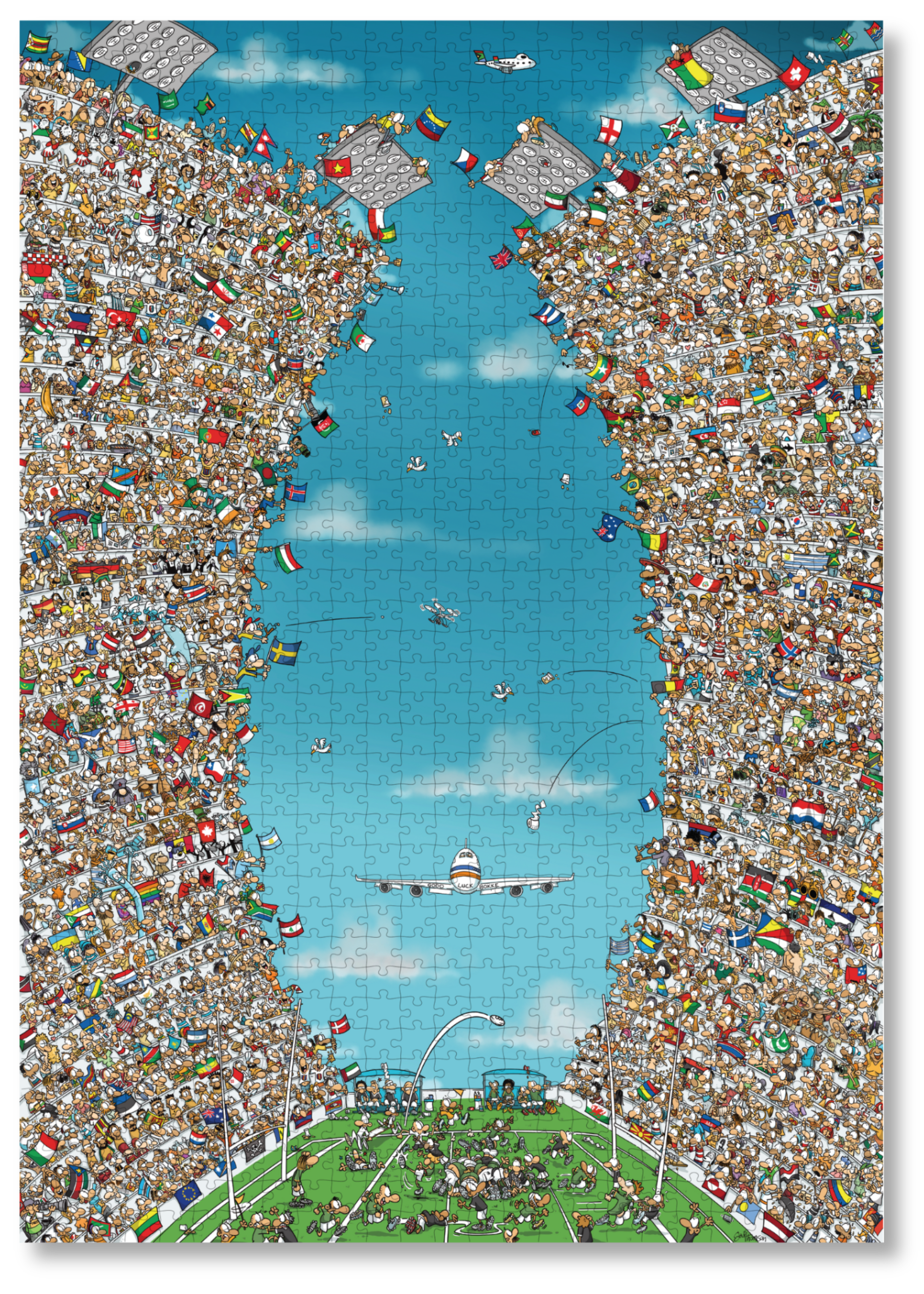International Rugby is a MasterPiece wooden jigsaw puzzle that is packed with fans and flags representing supporters from every corner of the globe. Precision-cut from 3mm thick wood and expertly printed, our MasterPiece puzzles offer a tactile and satisfying puzzling experience like no other. They are perfect for rugby enthusiasts, art lovers and anyone looking for a thoughtful gift.