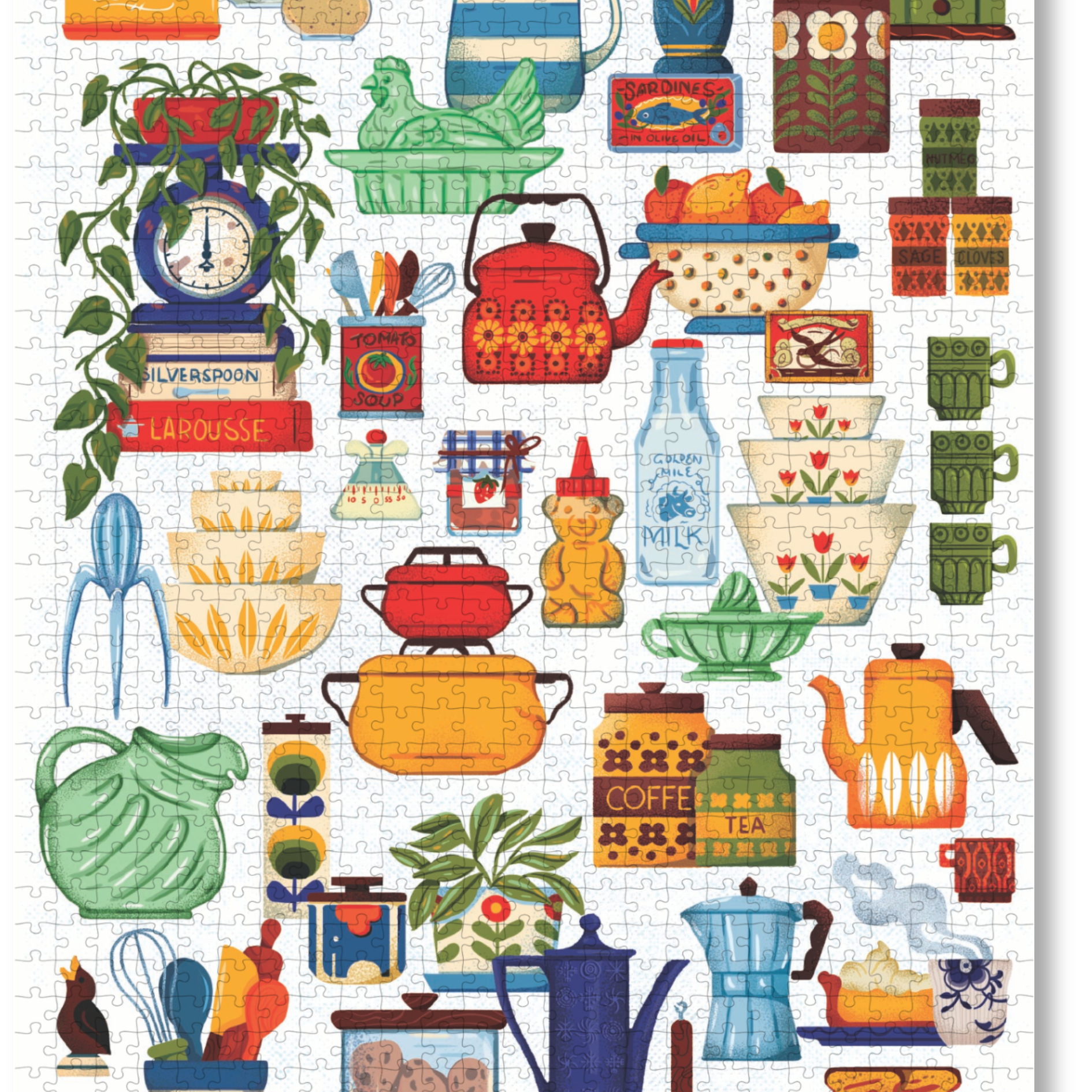 Kitchen Collection is a MasterPiece wooden jigsaw puzzle features a colourful array of vintage kitchenalia that we all remember. Building this puzzle feels like you're rummaging through a well-used cupboard in an eclectic kitchen of the past. Precision-cut from 3mm wood and expertly printed, our MasterPiece puzzles offer a tactile and satisfying puzzling experience like no other. This puzzle is perfect for art lovers, proud South Africans and anyone looking for a thoughtful gift.