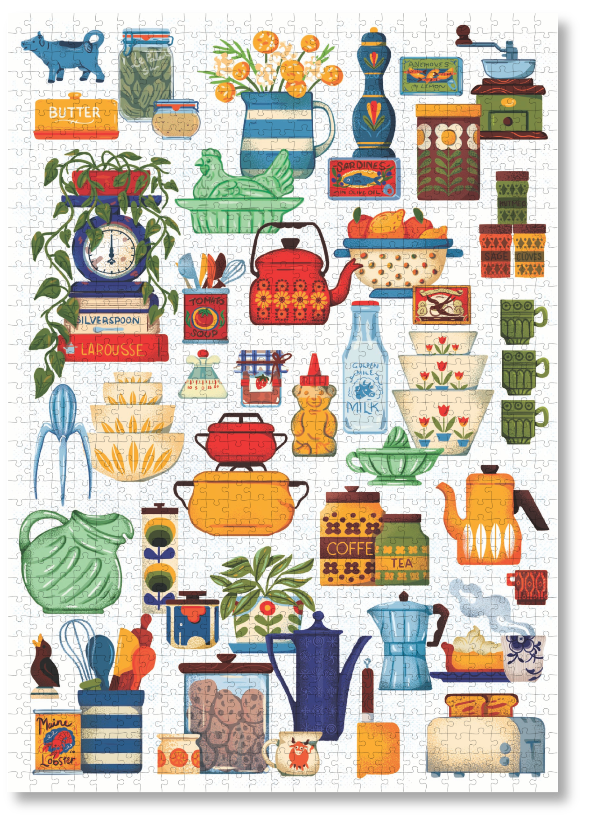Kitchen Collection is a MasterPiece wooden jigsaw puzzle features a colourful array of vintage kitchenalia that we all remember. Building this puzzle feels like you're rummaging through a well-used cupboard in an eclectic kitchen of the past. Precision-cut from 3mm wood and expertly printed, our MasterPiece puzzles offer a tactile and satisfying puzzling experience like no other. This puzzle is perfect for art lovers, proud South Africans and anyone looking for a thoughtful gift.