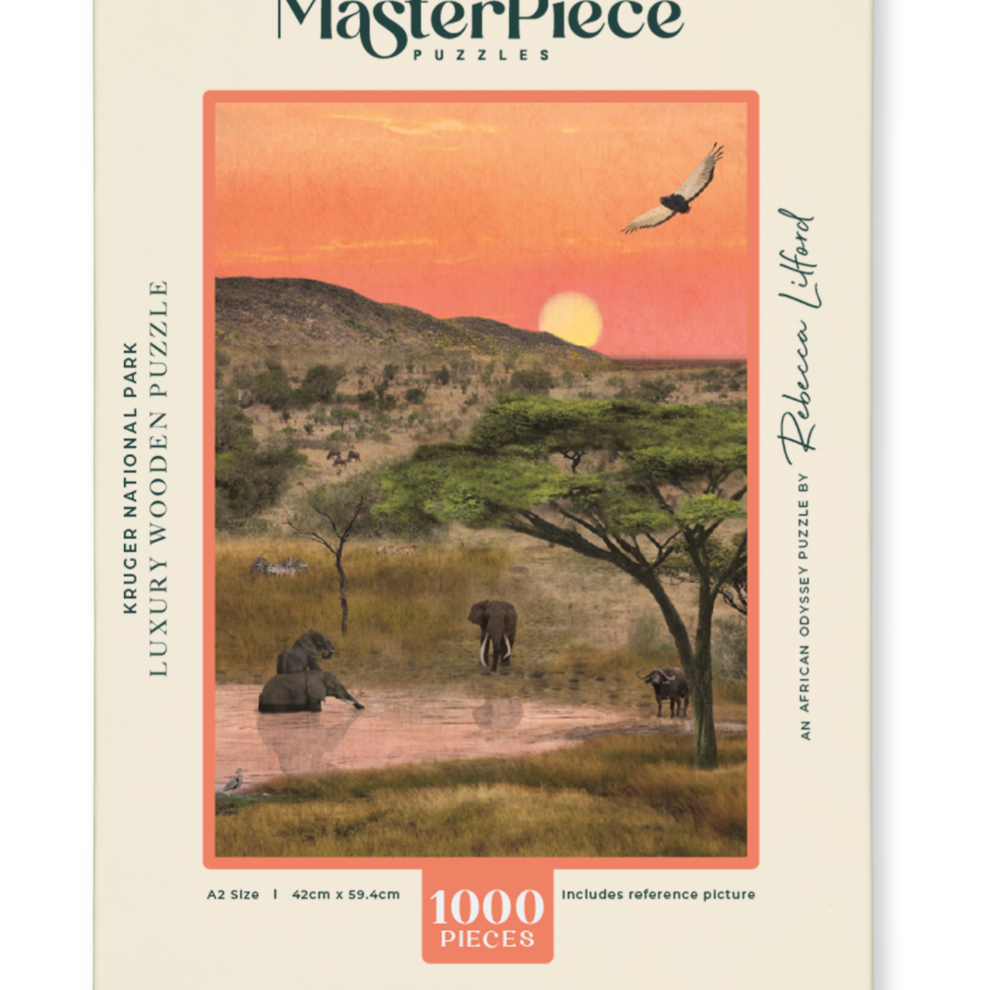 Kruger National Park is a MasterPiece wooden jigsaw puzzle from the African Odyssey poster series designed to showcase Africa’s most iconic natural wonders. 
Precision-cut from 3mm thick wood and expertly printed, our MasterPiece puzzles offer a tactile and satisfying puzzling experience like no other. They are perfect for art lovers, nature enthusiasts and anyone looking for a thoughtful gift.