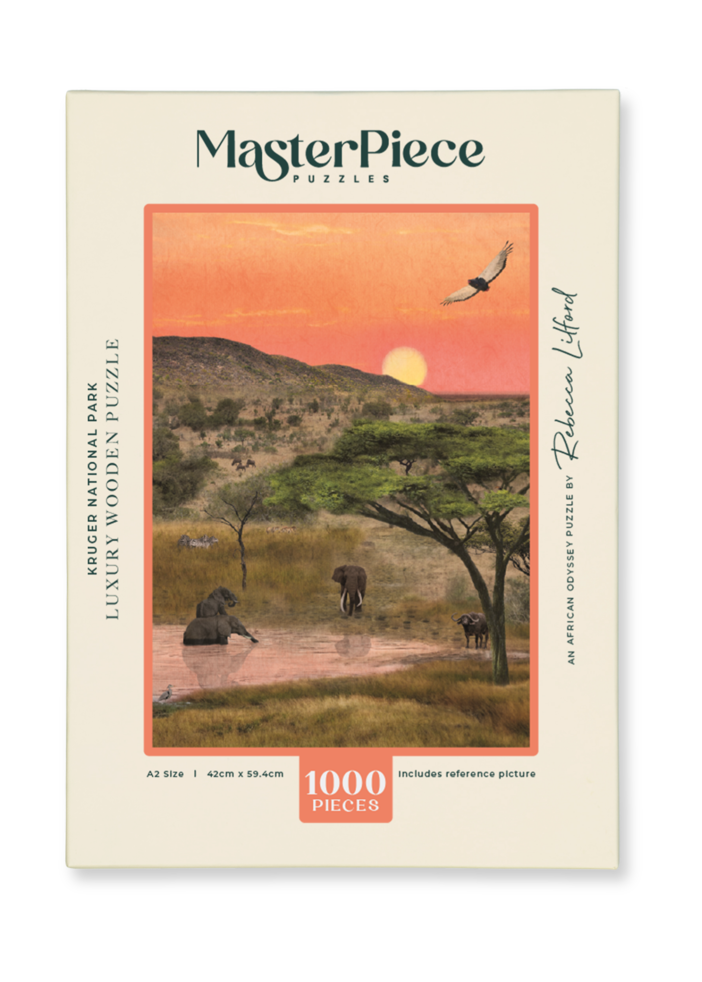 Kruger National Park is a MasterPiece wooden jigsaw puzzle from the African Odyssey poster series designed to showcase Africa’s most iconic natural wonders. 
Precision-cut from 3mm thick wood and expertly printed, our MasterPiece puzzles offer a tactile and satisfying puzzling experience like no other. They are perfect for art lovers, nature enthusiasts and anyone looking for a thoughtful gift.