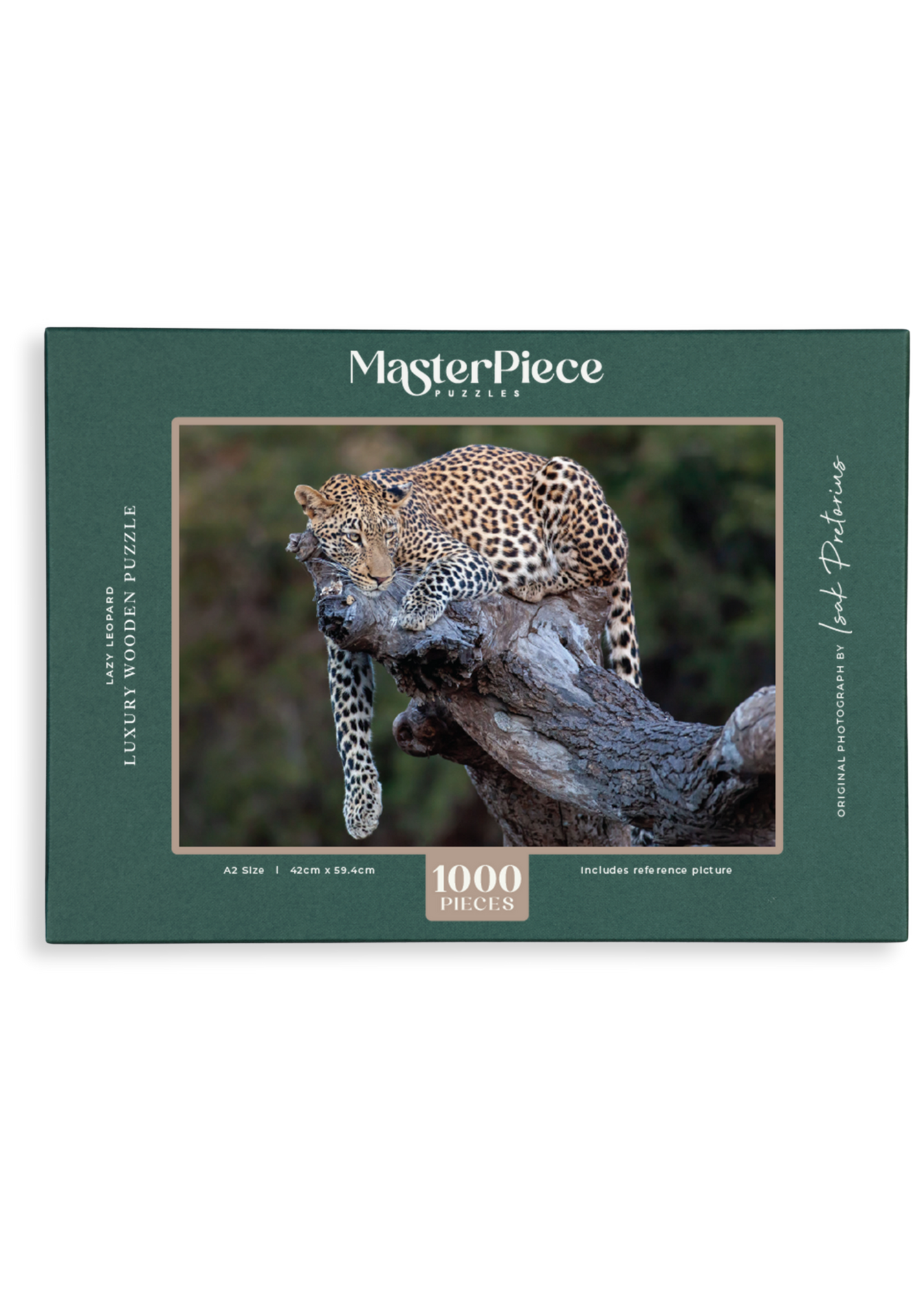 Lazy Leopard is a MasterPiece wooden jigsaw puzzle featuring a beautiful photograph of a leopard lounging over a branch of a tree.

Precision-cut from 3mm thick wood and expertly printed, our MasterPiece puzzles offer a tactile and satisfying puzzling experience like no other. They are perfect for wildlife lovers, nature enthusiasts and anyone looking for a thoughtful gift.
