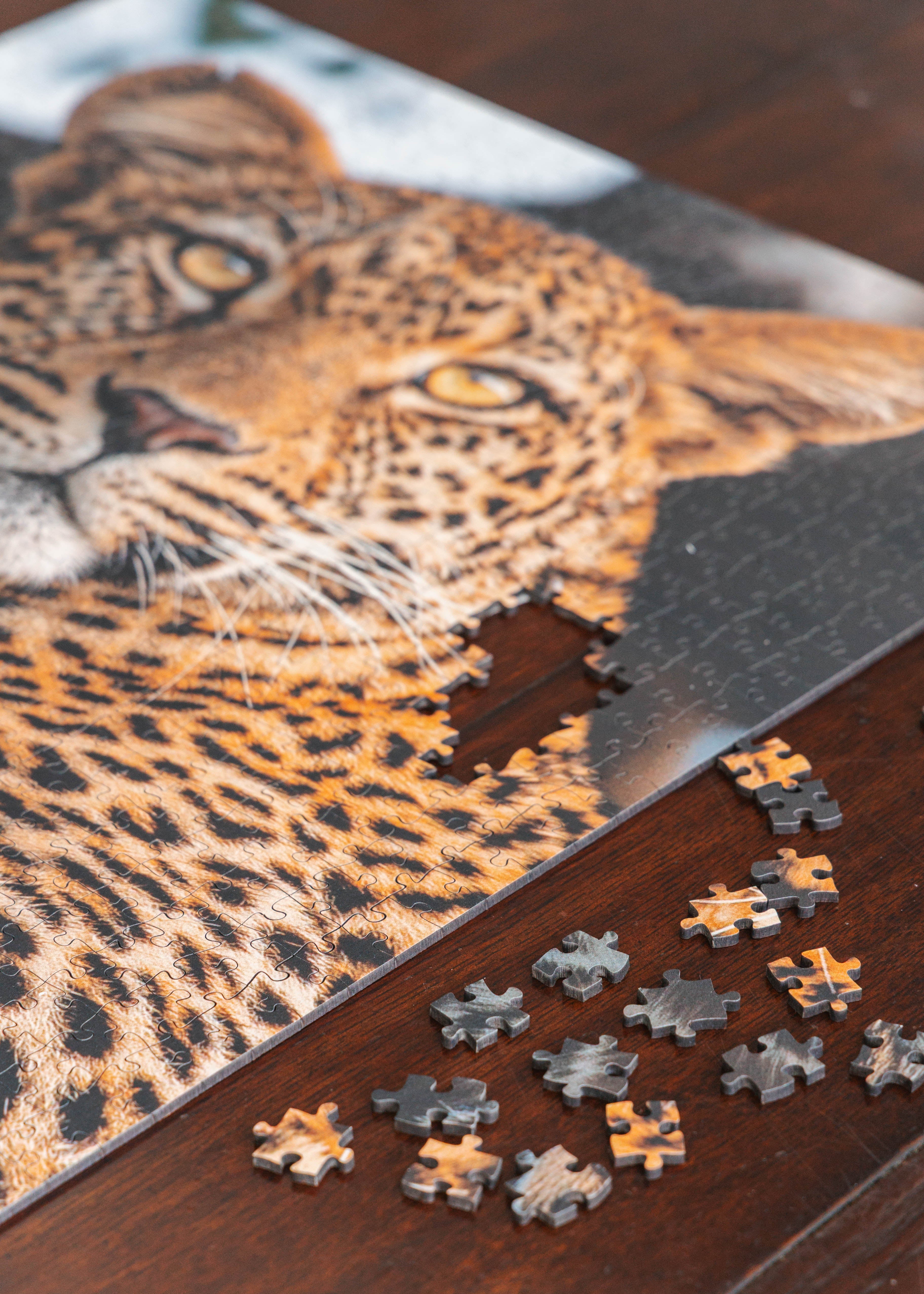Leopard Portrait is a MasterPiece wooden jigsaw puzzle that features a beautiful portrait photograph of a leopard.

Precision-cut from 3mm thick wood and expertly printed, our MasterPiece puzzles offer a tactile and satisfying puzzling experience like no other. They are perfect for wildlife lovers, nature enthusiasts and anyone looking for a thoughtful gift.