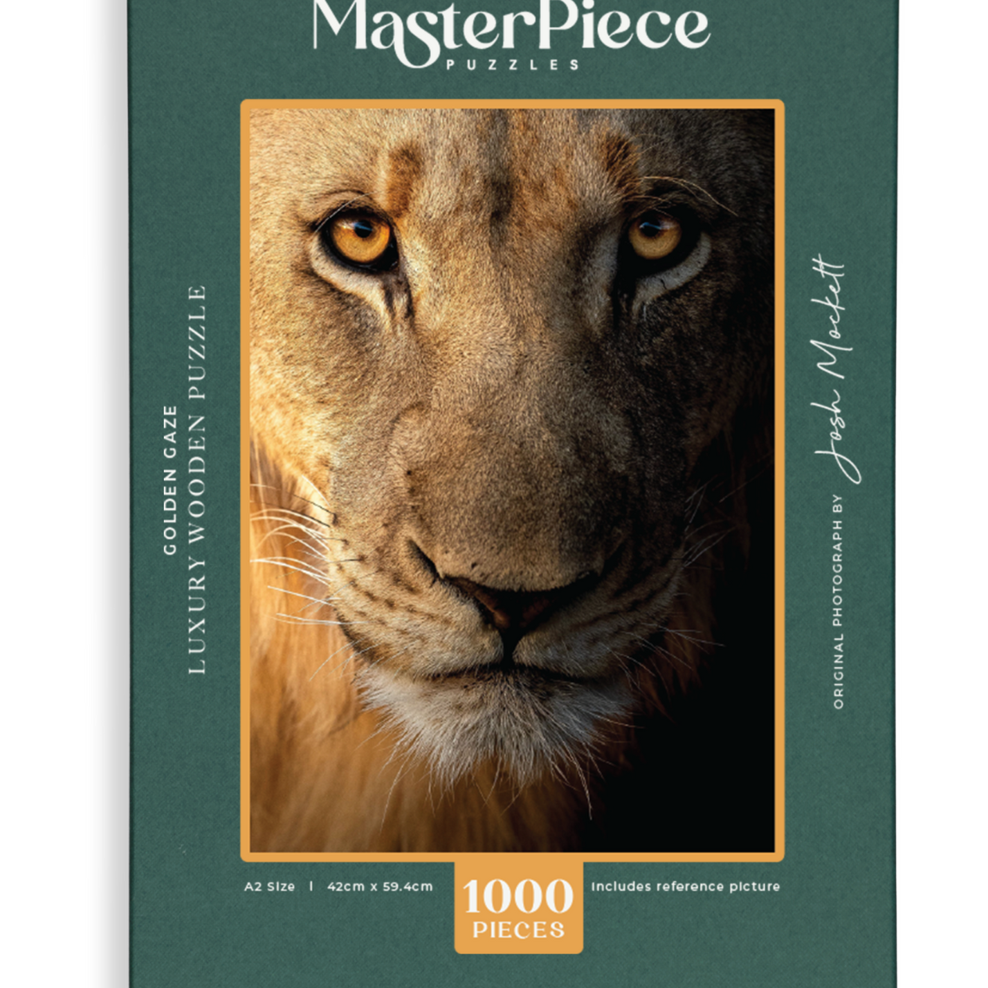 A wooden jigsaw puzzle featuring a striking photo of a male lion. Perfect for wildlife lovers, nature enthusiasts and anyone looking for a thoughtful gift.