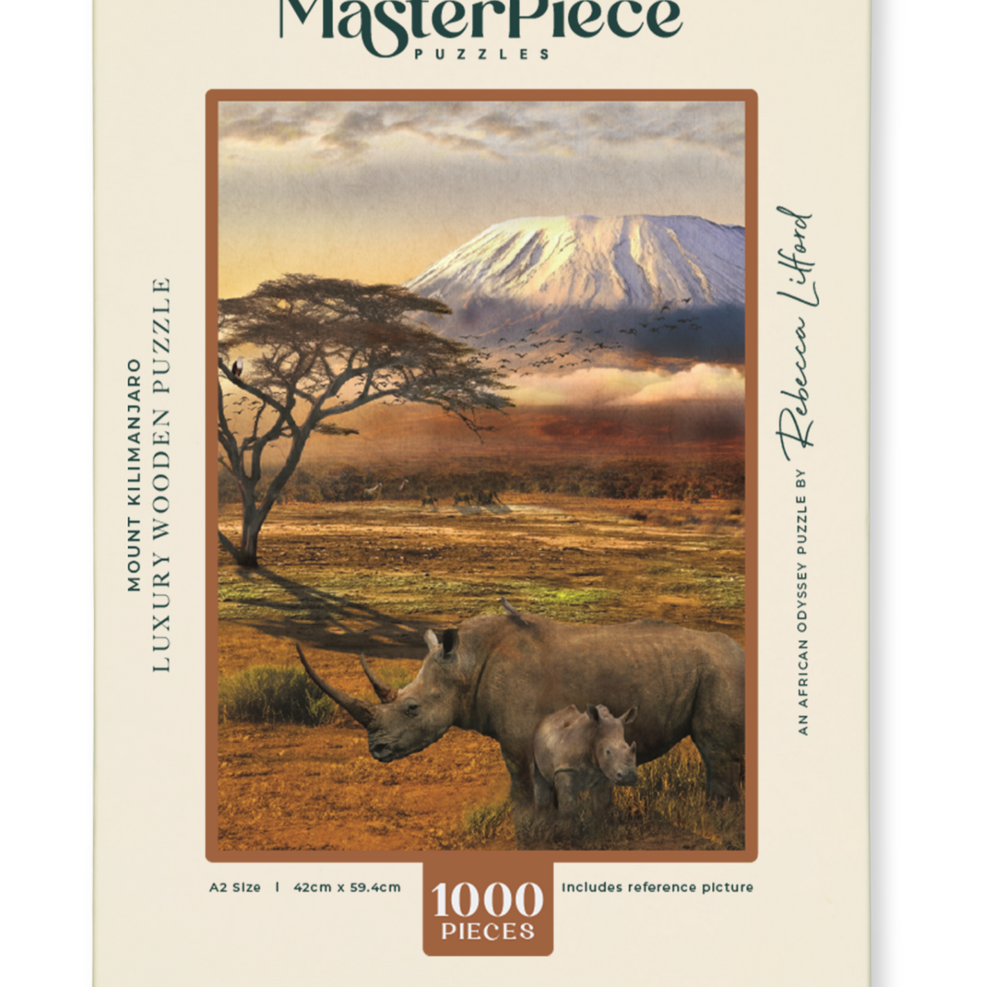 Mount Kilimanjaro is a MasterPiece wooden jigsaw puzzle from the African Odyssey poster series designed to showcase Africa’s most iconic natural wonders. This puzzle showcases Africa’s highest peak, standing at 5 895 meters above sea level. Precision-cut from 3mm thick wood and expertly printed, our MasterPiece puzzles offer a tactile and satisfying puzzling experience like no other. They are perfect for art lovers, nature enthusiasts and anyone looking for a thoughtful gift.