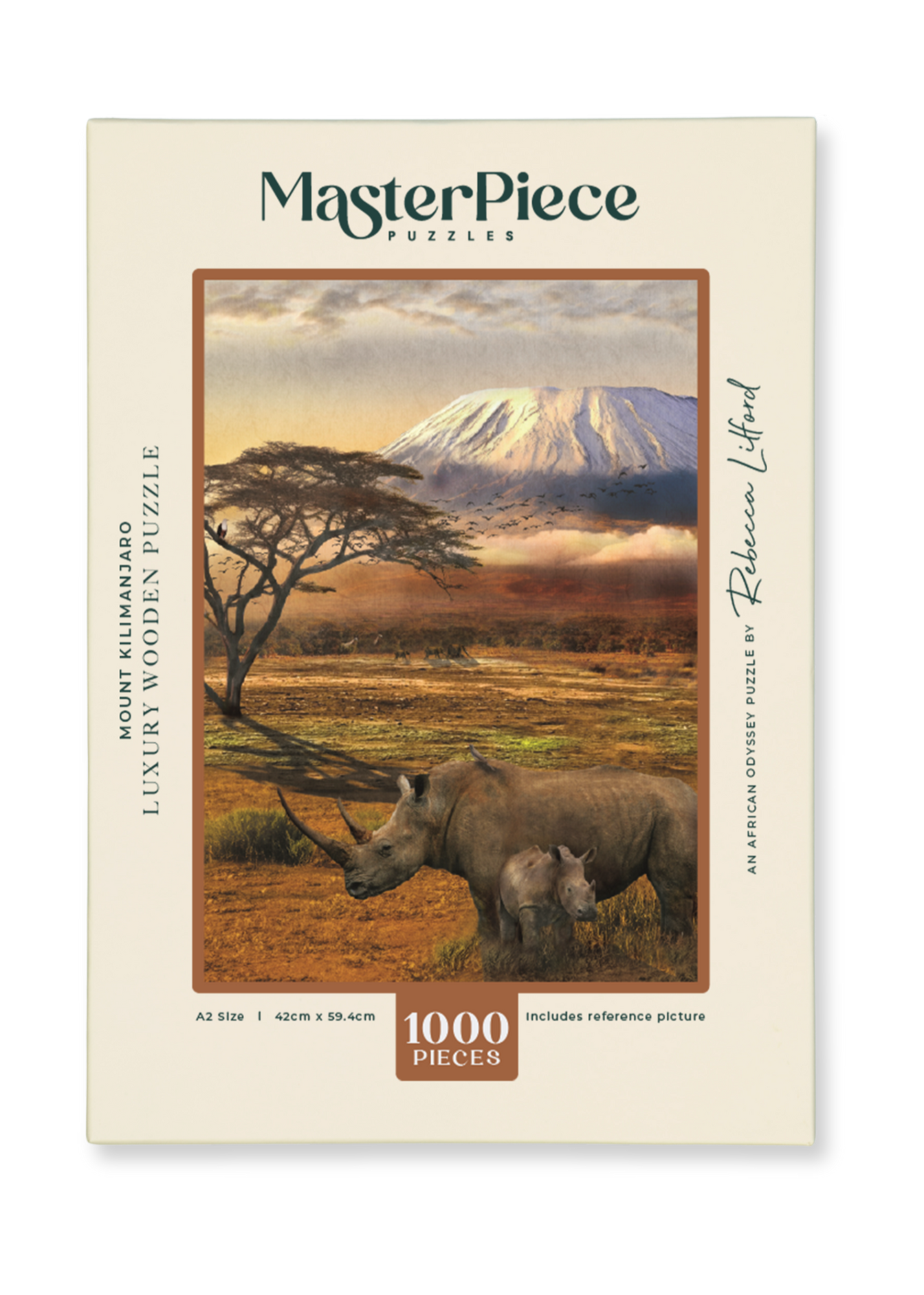Mount Kilimanjaro is a MasterPiece wooden jigsaw puzzle from the African Odyssey poster series designed to showcase Africa’s most iconic natural wonders. This puzzle showcases Africa’s highest peak, standing at 5 895 meters above sea level. Precision-cut from 3mm thick wood and expertly printed, our MasterPiece puzzles offer a tactile and satisfying puzzling experience like no other. They are perfect for art lovers, nature enthusiasts and anyone looking for a thoughtful gift.