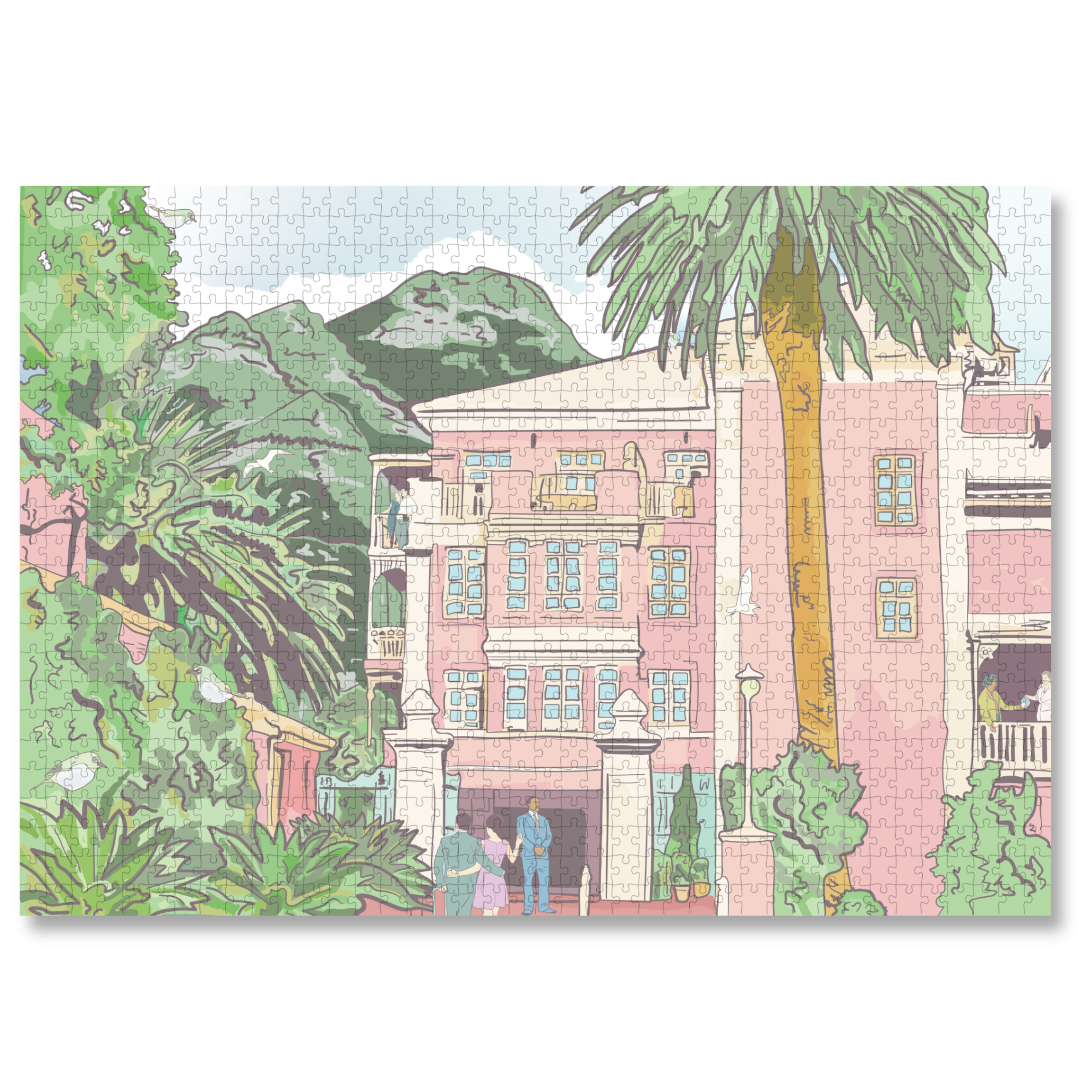 Mount Nelson is a MasterPiece wooden jigsaw puzzle featuring an illustration of the legendary "Pink Lady" hotel.
Precision-cut from 3mm thick wood and expertly printed, our MasterPiece puzzles offer a tactile and satisfying puzzling experience like no other. This puzzle is perfect for art enthusiasts, Cape Town lovers and anyone looking for a thoughtful gift.