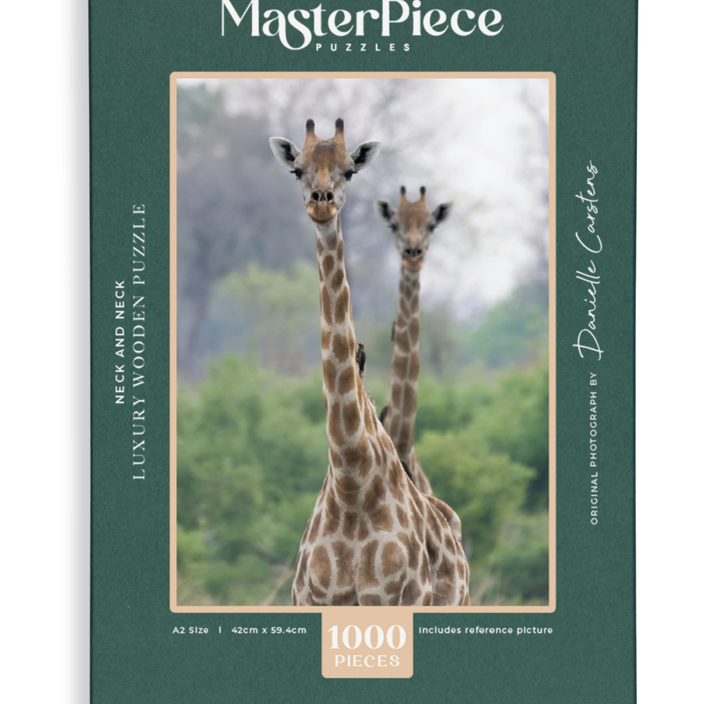 Neck and Neck is a MasterPiece wooden jigsaw puzzle that features a beautiful photograph of two giraffes.

Precision-cut from 3mm wood and expertly printed, our MasterPiece puzzles offer a tactile and satisfying puzzling experience like no other. They are perfect for wildlife lovers, nature enthusiasts and anyone looking for a thoughtful gift.