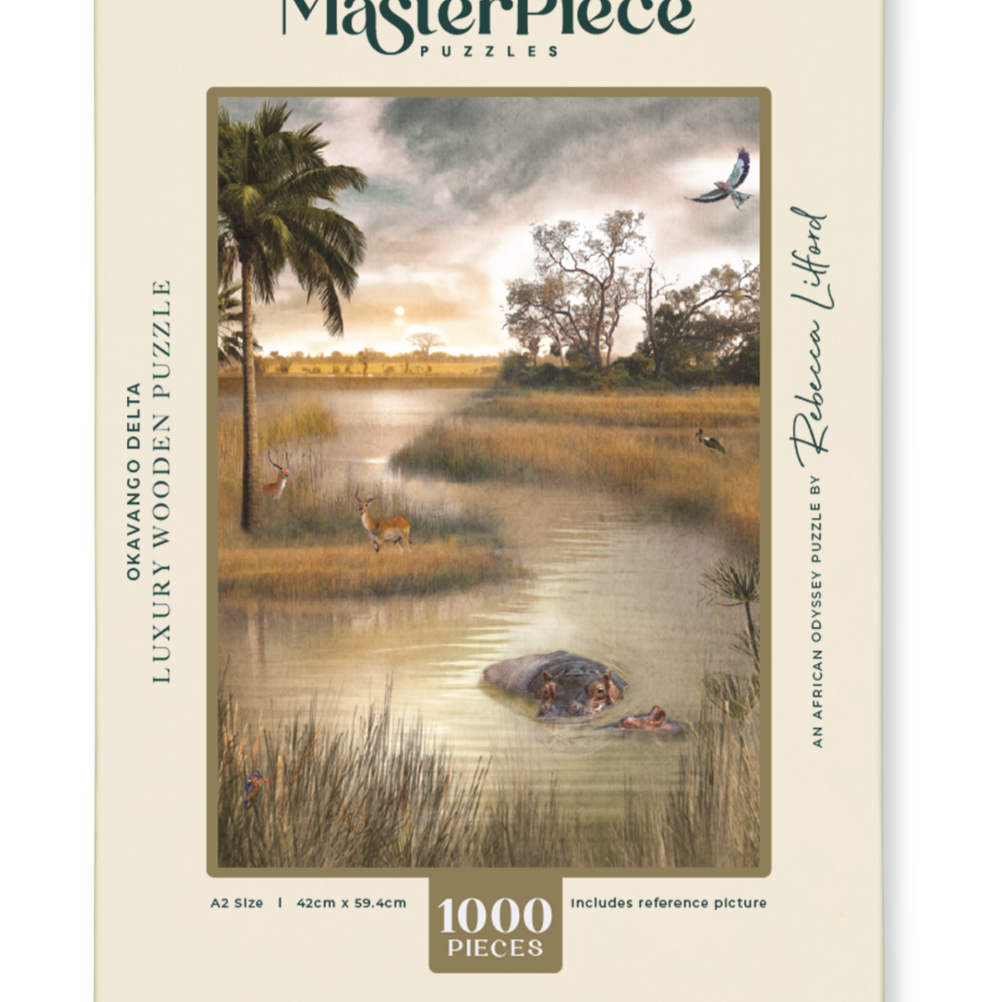 Okavango Delta is a MasterPiece wooden jigsaw puzzle. This design captures the vast wetland in Botswana, renowned for its rich biodiversity and stunning natural beauty. Precision-cut from 3mm thick wood and expertly printed, our MasterPiece puzzles offer a tactile and satisfying puzzling experience like no other. They are perfect for art lovers, nature enthusiasts and anyone looking for a thoughtful gift.