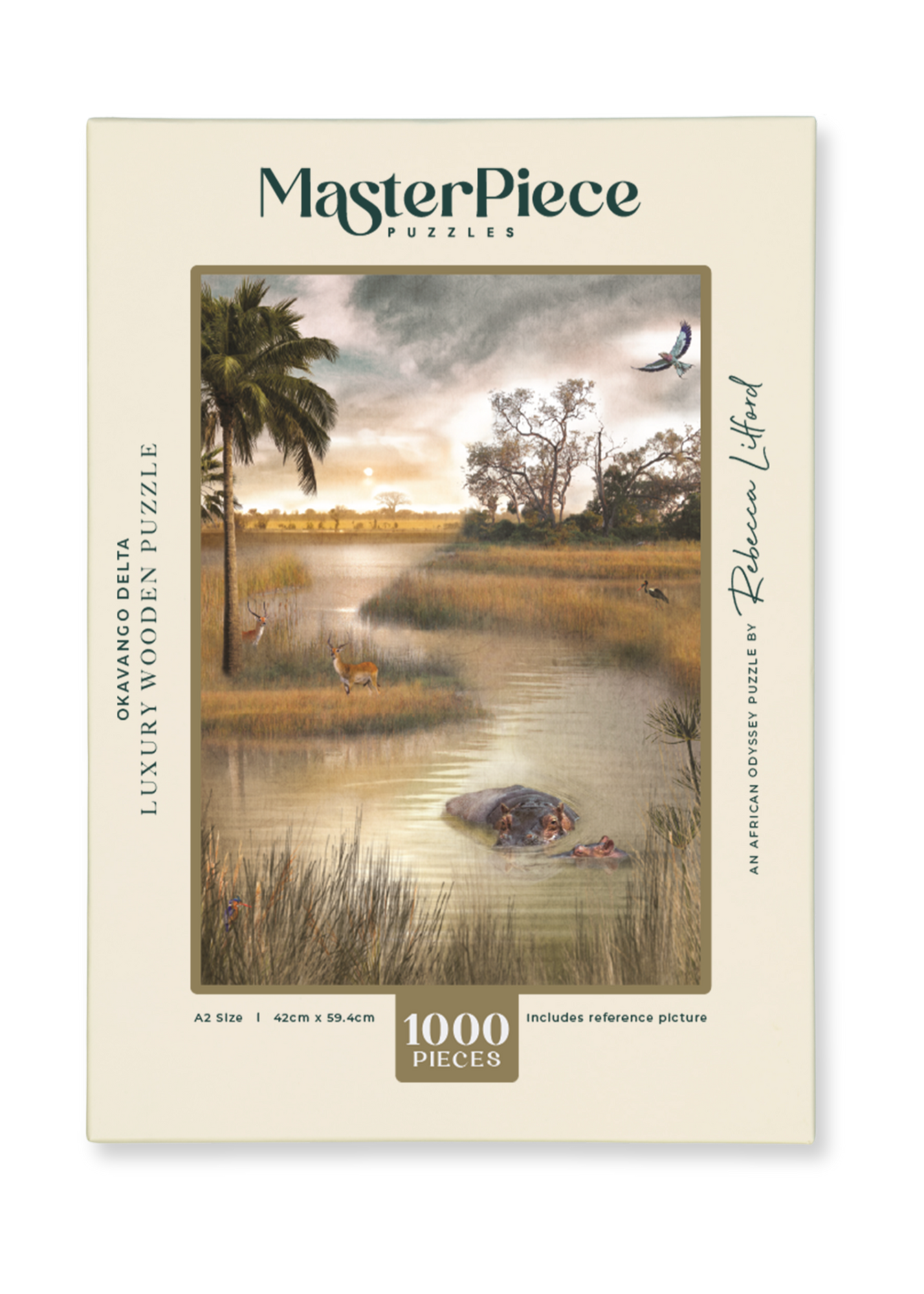 Okavango Delta is a MasterPiece wooden jigsaw puzzle. This design captures the vast wetland in Botswana, renowned for its rich biodiversity and stunning natural beauty. Precision-cut from 3mm thick wood and expertly printed, our MasterPiece puzzles offer a tactile and satisfying puzzling experience like no other. They are perfect for art lovers, nature enthusiasts and anyone looking for a thoughtful gift.