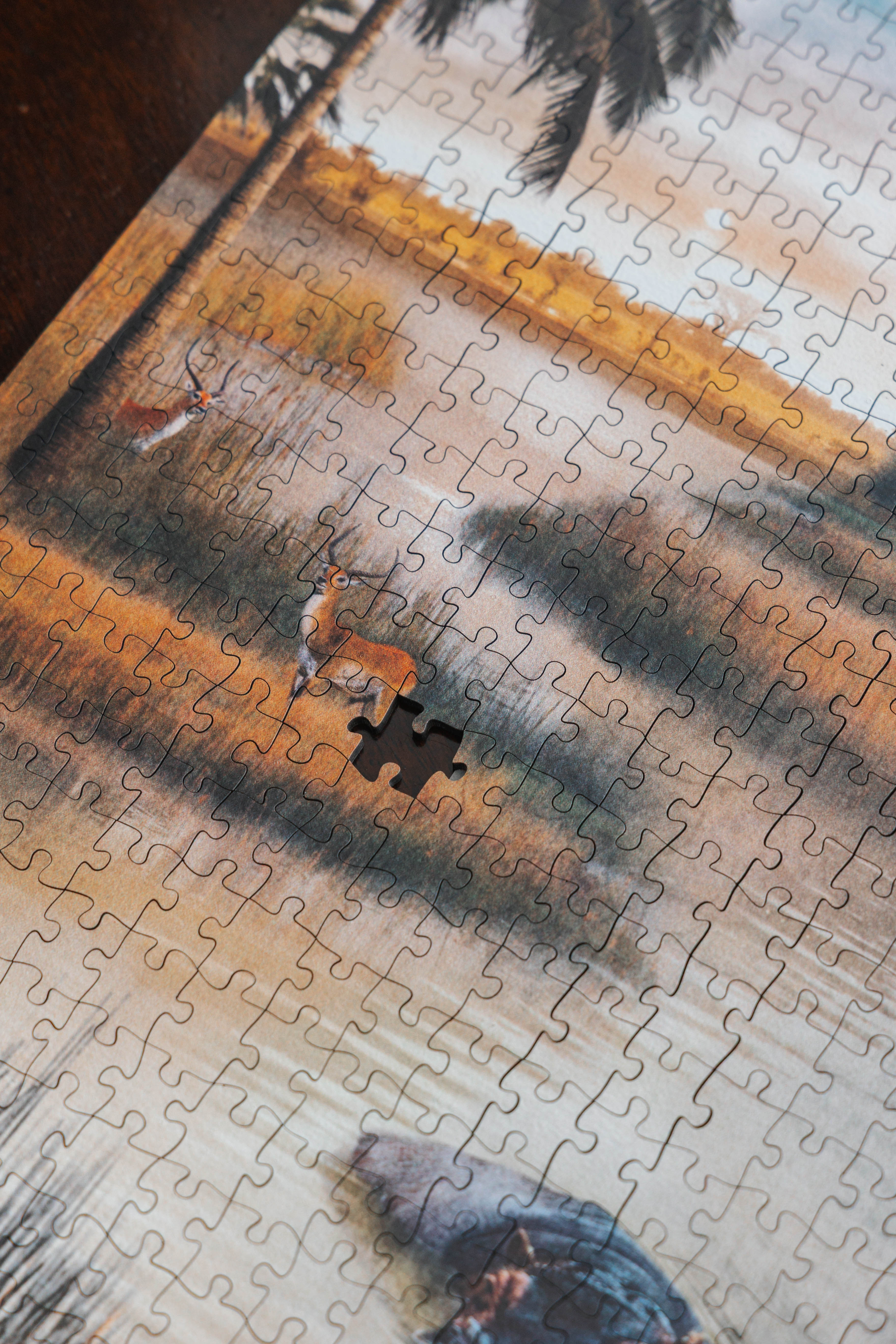 Okavango Delta is a MasterPiece wooden jigsaw puzzle. This design captures the vast wetland in Botswana, renowned for its rich biodiversity and stunning natural beauty. Precision-cut from 3mm thick wood and expertly printed, our MasterPiece puzzles offer a tactile and satisfying puzzling experience like no other. They are perfect for art lovers, nature enthusiasts and anyone looking for a thoughtful gift.