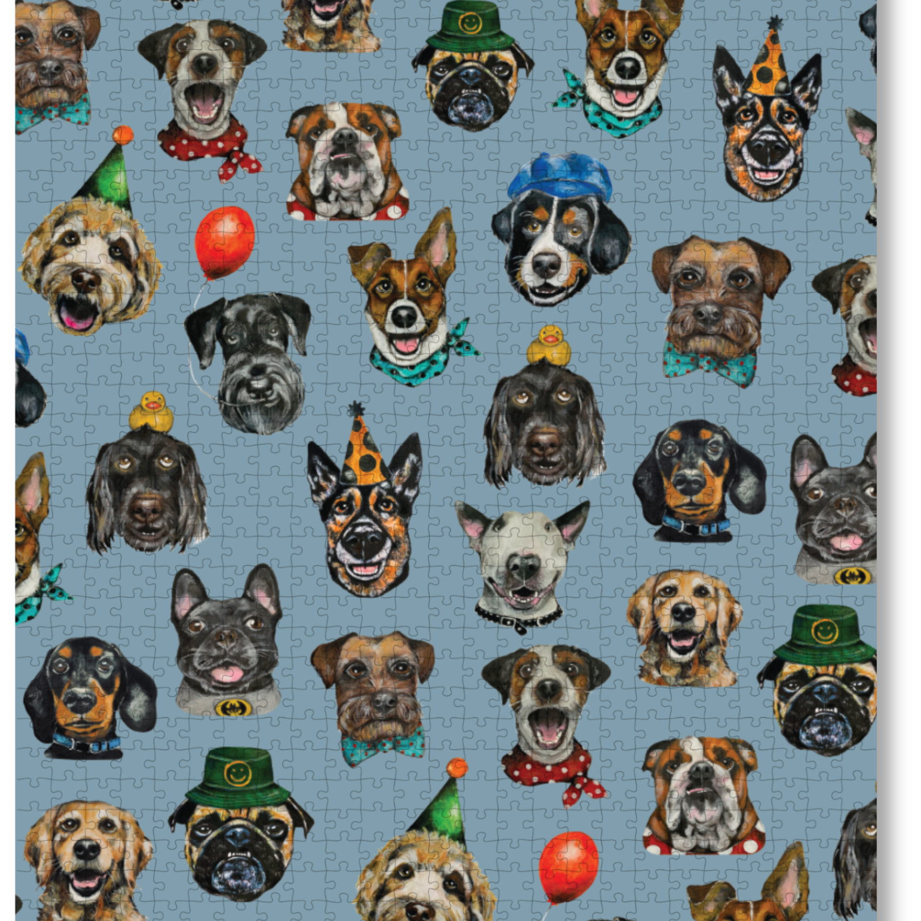 Party Dogs is a MasterPiece wooden jigsaw puzzle that features a playful acrylic artwork of a delightful mix of dog breeds, each sporting fun accessories. Piece together the cheerful chaos, and watch as the charming canine party comes to life.

Precision-cut from 3mm thick wood and expertly printed, our MasterPiece puzzles offer a tactile and satisfying puzzling experience like no other. They are perfect for dog lovers, puzzle enthusiasts and anyone looking for a thoughtful gift. 