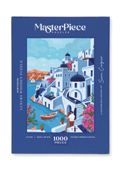 Santorini is a MasterPiece wooden jigsaw puzzle featuring a vibrant illustration celebrating the stunning Greek island of Santorini, featuring its iconic bougainvillea, whitewashed buildings and blue-domed roofs. 
Precision-cut from 3mm thick wood and expertly printed, our MasterPiece puzzles offer a tactile and satisfying puzzling experience like no other. This puzzle is perfect for art lovers, travelers and anyone looking for a thoughtful gift.