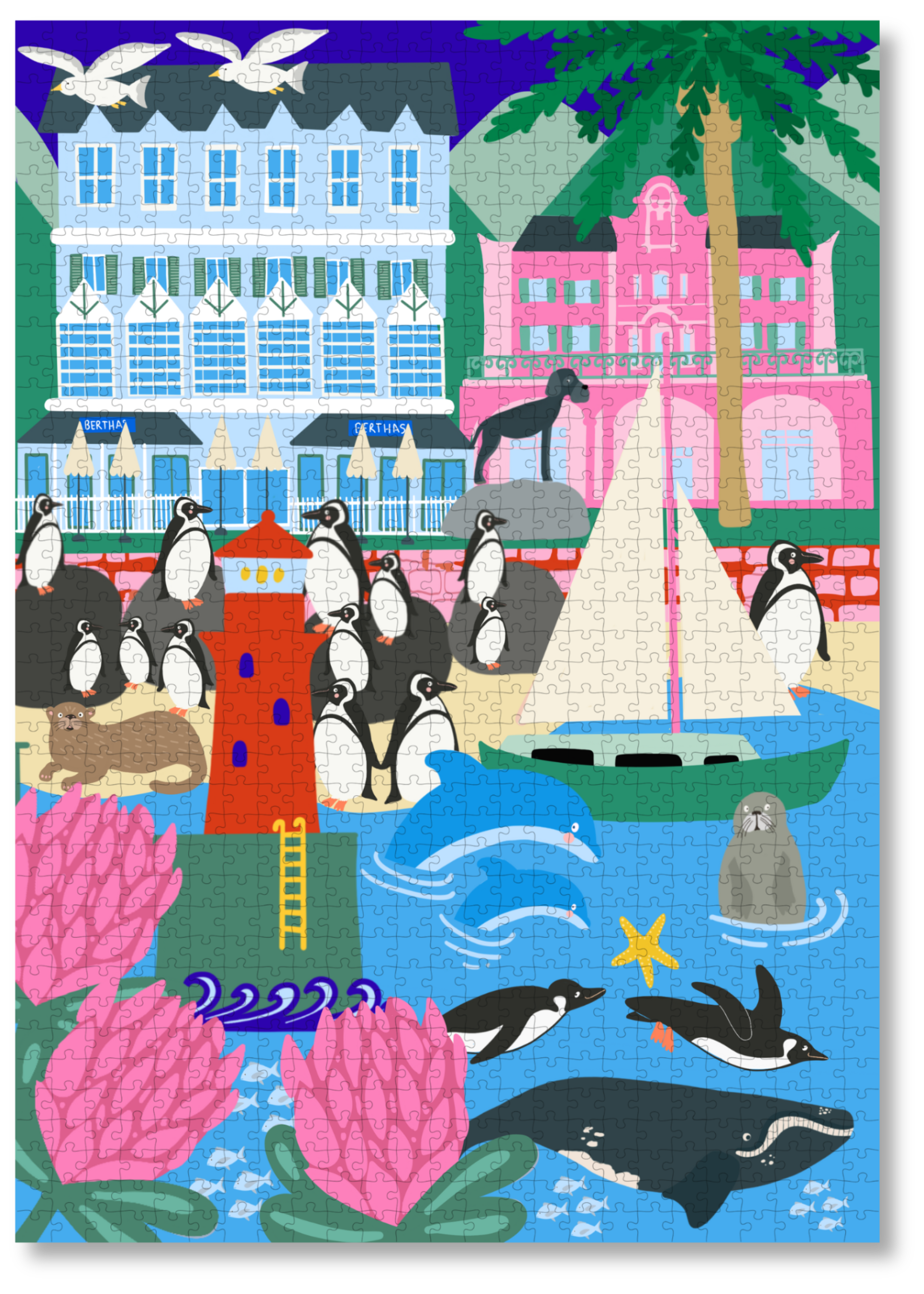 Simon's Town Penguins is a MasterPiece wooden jigsaw puzzle of a vibrant, captivating illustration celebrating the African penguins native to Simon’s Town, South Africa. Precision-cut from 3mm thick wood and expertly printed, our MasterPiece puzzles offer a tactile and satisfying puzzling experience like no other. They are perfect for art lovers, proud South Africans, tourists and anyone looking for a thoughtful gift. 