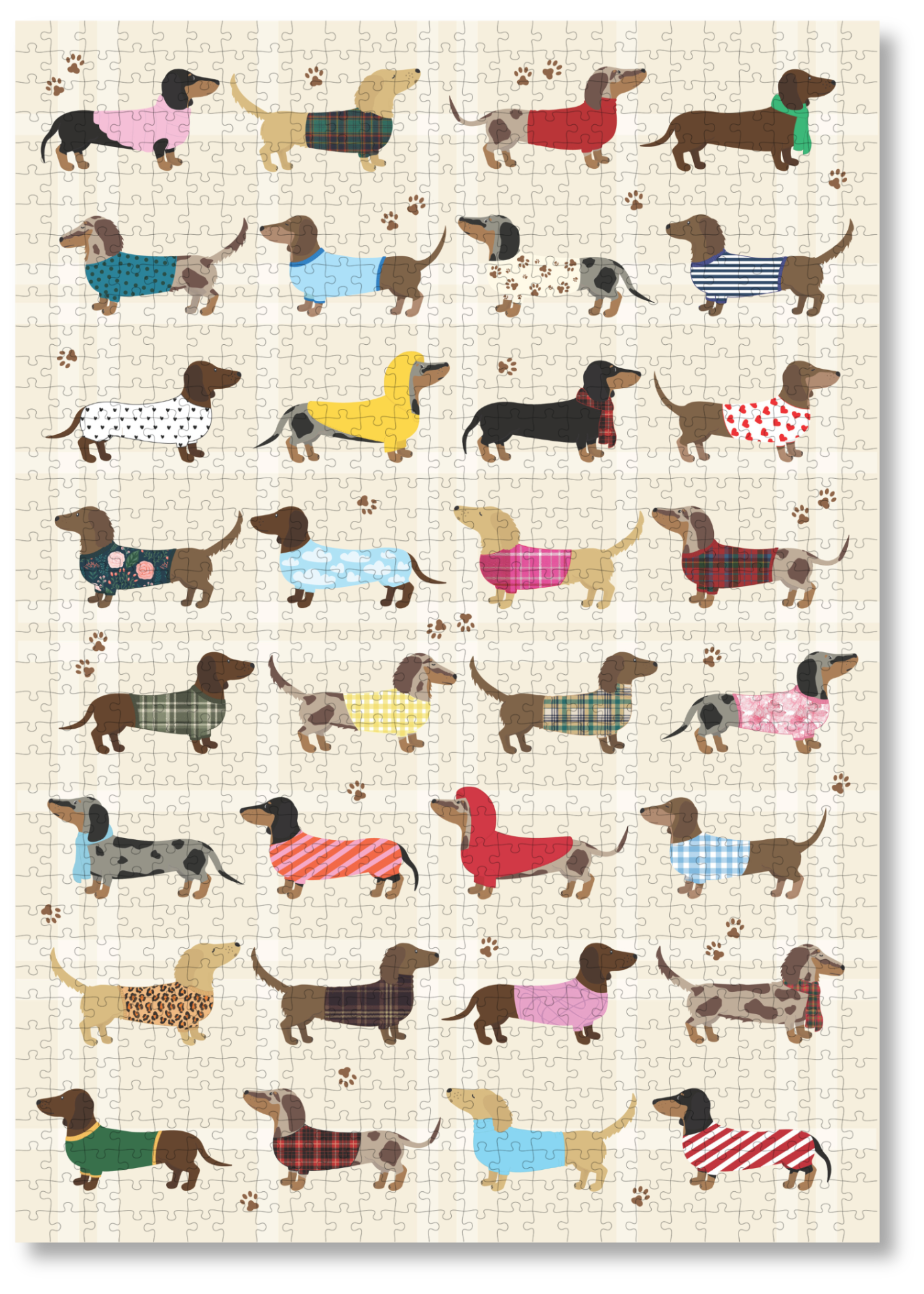 Stylish Sausages is a MasterPiece wooden jigsaw puzzle featuring an adorable line-up of sausage dogs strutting their stuff in various colourful jerseys and scarves, a must-have for dachshund lovers!

Precision-cut from 3mm thick wood and expertly printed, our MasterPiece puzzles offer a tactile and satisfying puzzling experience like no other. This puzzle is perfect for dachshund lovers and anyone looking for a thoughtful gift. 