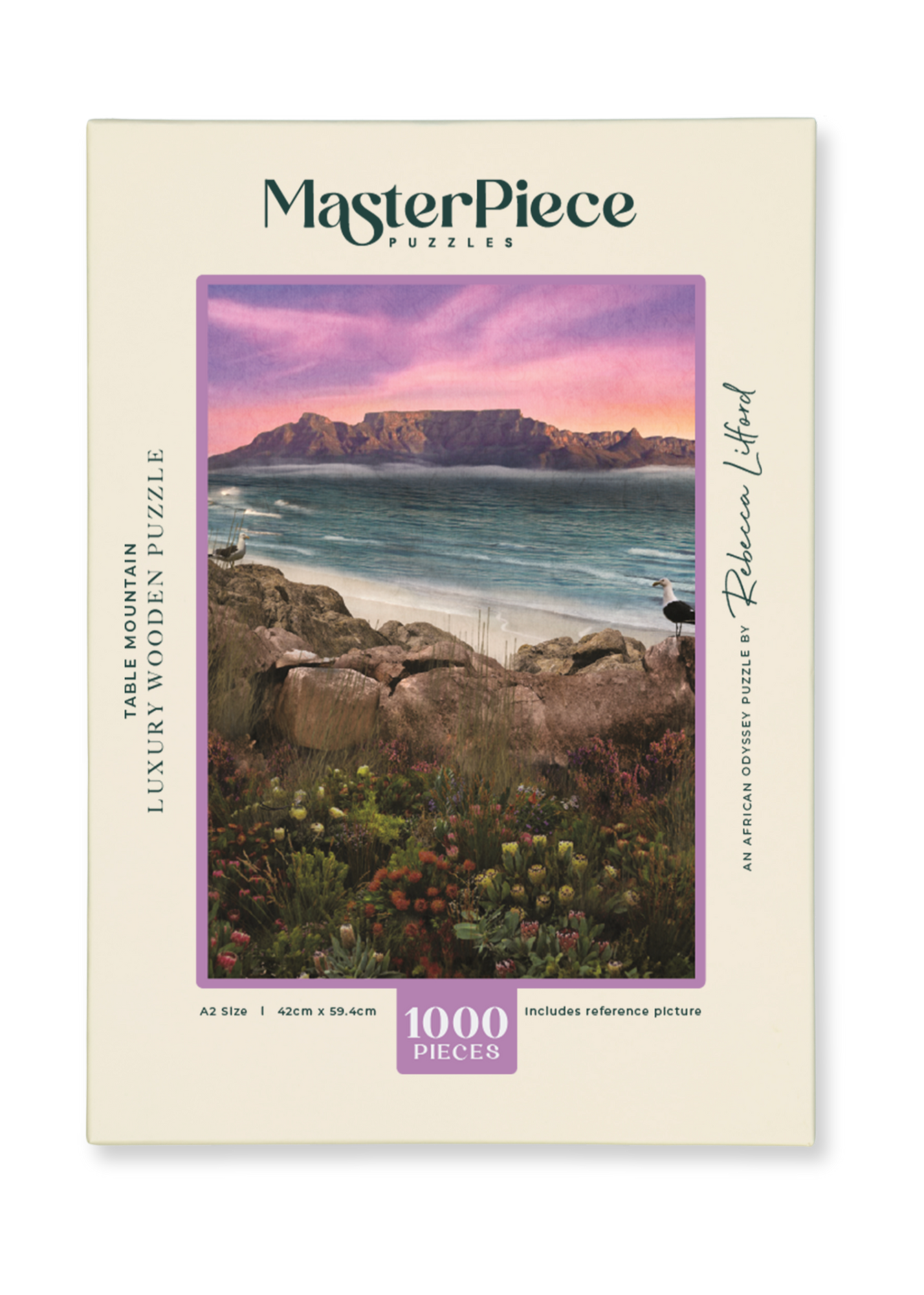 Table Mountain is a MasterPiece wooden jigsaw puzzle from the African Odyssey poster series designed to showcase Africa’s most iconic natural wonders. This design captures the iconic flat-topped mountain overlooking Cape Town, South Africa. Precision-cut from 3mm thick wood and expertly printed, our MasterPiece puzzles offer a tactile and satisfying puzzling experience like no other. They are perfect for art lovers, nature enthusiasts and anyone looking for a thoughtful gift.