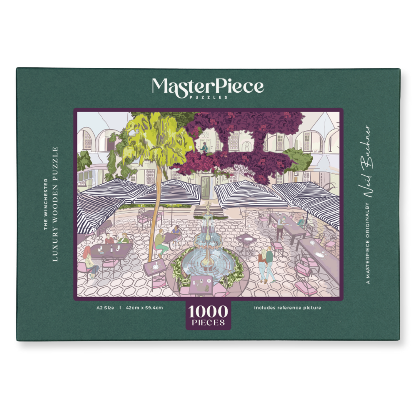 The Winchester is a MasterPiece wooden jigsaw puzzle featuring the The Winchester Hotel’s iconic courtyard. Precision-cut from 3mm thick wood and expertly printed, our MasterPiece puzzles offer a tactile and satisfying puzzling experience like no other. This puzzle is perfect for art lovers, Cape Town enthusiasts and anyone looking for a thoughtful gift.