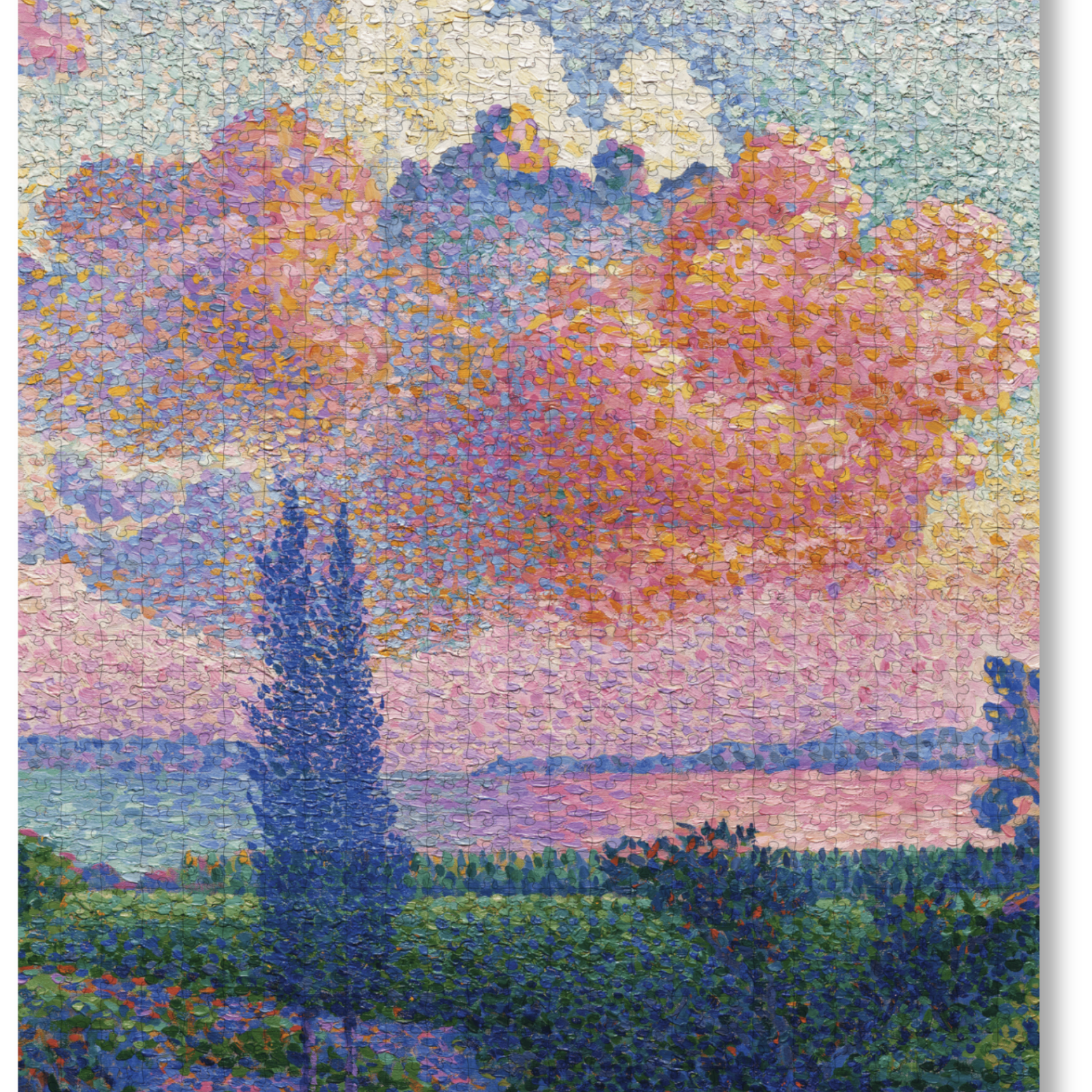 The Pink Cloud is a MasterPiece wooden jigsaw puzzle of a serene landscape featuring a soft, glowing sky. This artwork captures Henri-Edmond Cross’s expressive use of colour and atmosphere.

Precision-cut from 3mm thick wood and expertly printed, our MasterPiece puzzles offer a tactile and satisfying puzzling experience like no other. They are perfect for classic art lovers and anyone looking for a thoughtful gift. 