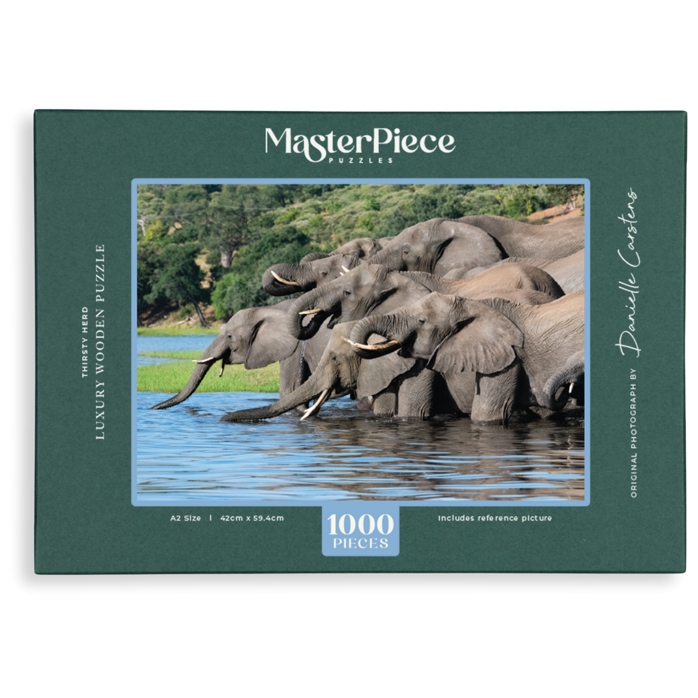 Thirsty Herd is a MasterPiece wooden jigsaw puzzle that features a beautiful photograph of a herd of elephants drinking together at a watering hole.

Precision-cut from 3mm wood and expertly printed, our MasterPiece puzzles offer a tactile and satisfying puzzling experience like no other. They are perfect for wildlife lovers, nature enthusiasts and anyone looking for a thoughtful gift.