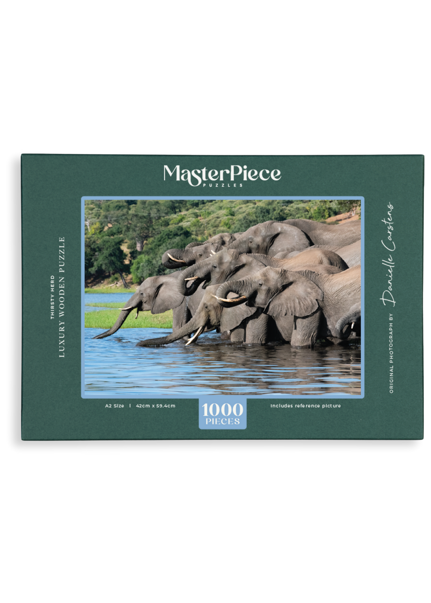 Thirsty Herd is a MasterPiece wooden jigsaw puzzle that features a beautiful photograph of a herd of elephants drinking together at a watering hole.

Precision-cut from 3mm wood and expertly printed, our MasterPiece puzzles offer a tactile and satisfying puzzling experience like no other. They are perfect for wildlife lovers, nature enthusiasts and anyone looking for a thoughtful gift.