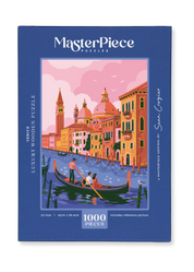 Venice is a MasterPiece wooden jigsaw puzzle featuring an illustration with an iconic gondola, pastel buildings and a dreamy pink sky. Soft hues of pink, orange and blue beautifully capture the romantic charm of Italy’s floating city.

Precision-cut from 3mm thick wood and expertly printed, our MasterPiece puzzles offer a tactile and satisfying puzzling experience like no other. This puzzle is perfect for art lovers, travellers and anyone looking for a thoughtful gift.