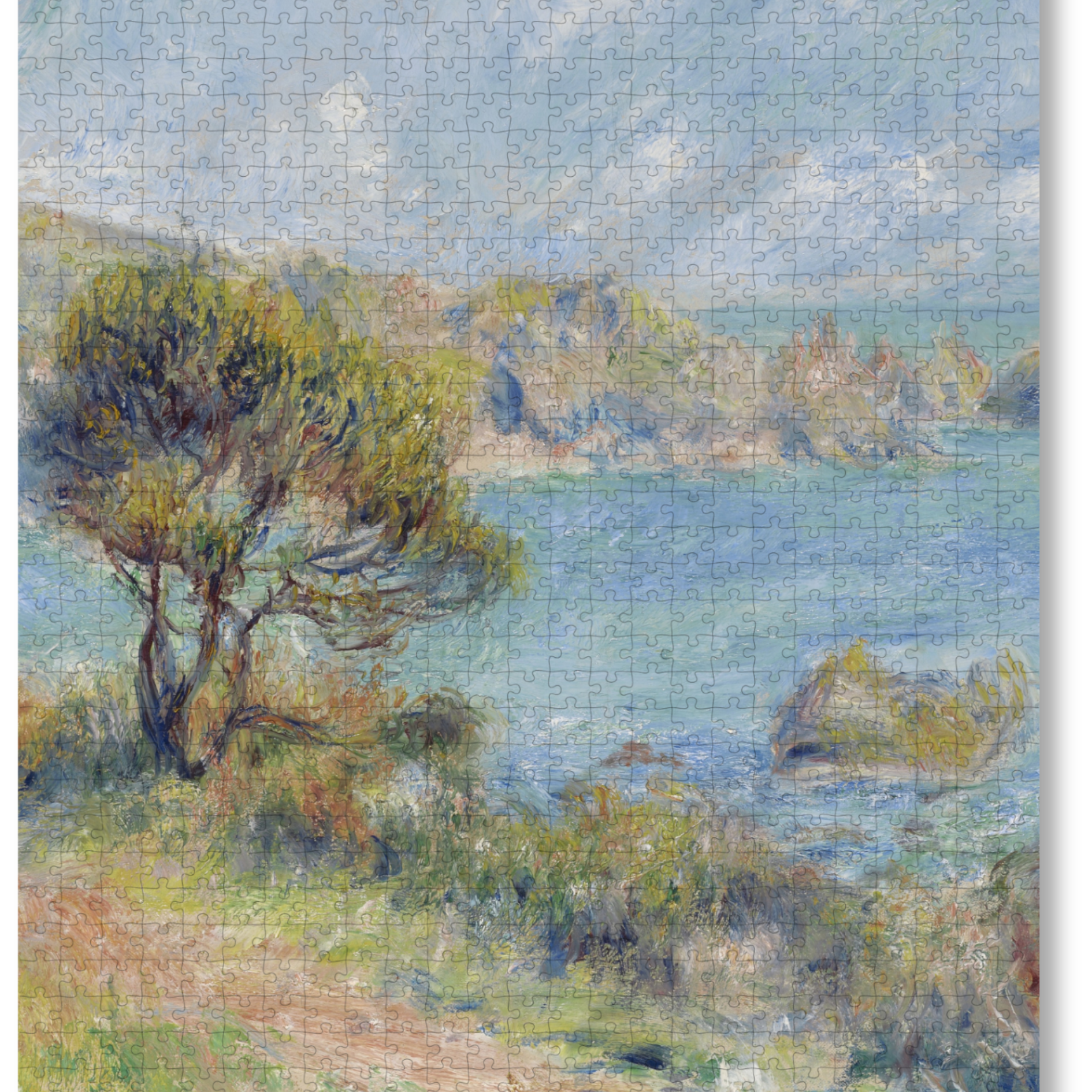 View At Guernsey is a MasterPiece wooden jigsaw puzzle of an Impressionist artwork, by Pierre-Auguste Renoir, that captures the Channel Island's picturesque coastal landscape, depicting rolling hills, lush greenery and the shimmering blue sea.  

Precision-cut from 3mm wood and expertly printed, our MasterPiece puzzles offer a tactile and satisfying puzzling experience like no other. They are perfect for classic art lovers and anyone looking for a thoughtful gift.