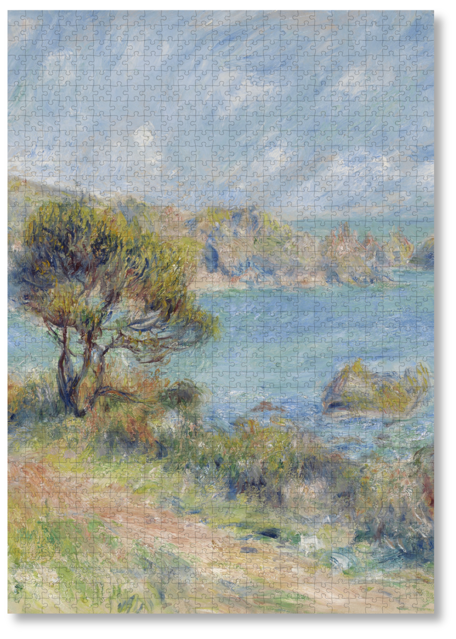 View At Guernsey is a MasterPiece wooden jigsaw puzzle of an Impressionist artwork, by Pierre-Auguste Renoir, that captures the Channel Island's picturesque coastal landscape, depicting rolling hills, lush greenery and the shimmering blue sea.  

Precision-cut from 3mm wood and expertly printed, our MasterPiece puzzles offer a tactile and satisfying puzzling experience like no other. They are perfect for classic art lovers and anyone looking for a thoughtful gift.
