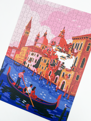 A MasterPiece luxury wooden puzzle of Venice, the floating city. This puzzle features a gondola, pastel buildings and a pink sky. Great for a keep-sake, heirloom, gift ideas and even wall art or home decor if framed.