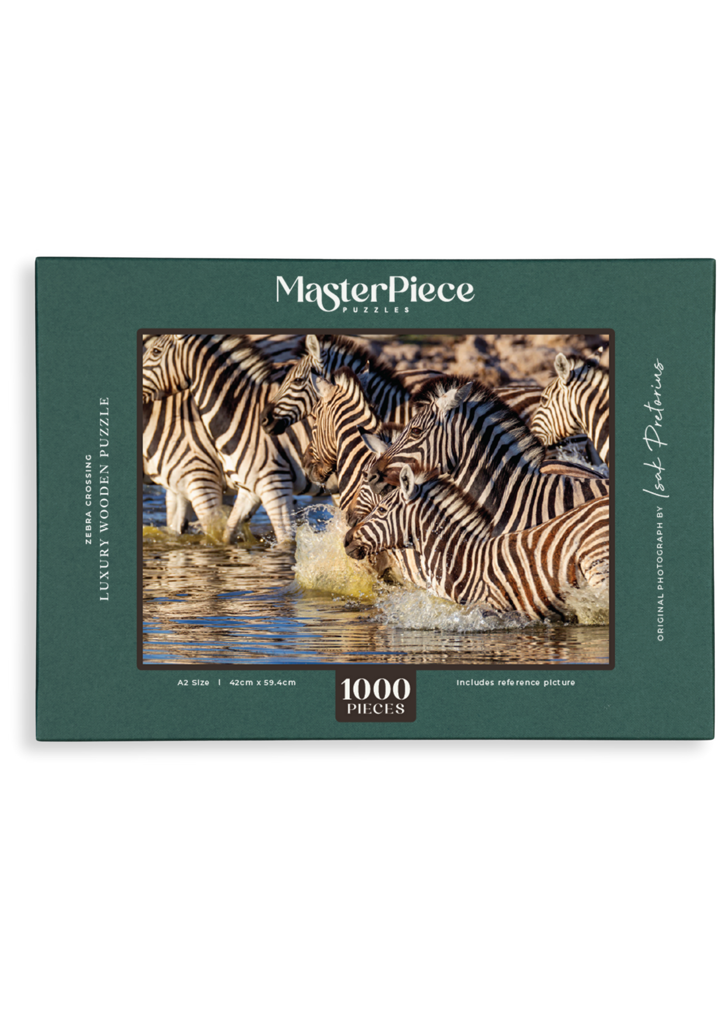 Zebra Crossing is a MasterPiece wooden jigsaw puzzle that features a beautiful photograph of a herd of zebras running through water.

Precision-cut from 3mm wood and expertly printed, our MasterPiece puzzles offer a tactile and satisfying puzzling experience like no other. They are perfect for wildlife lovers, nature enthusiasts and anyone looking for a thoughtful gift.