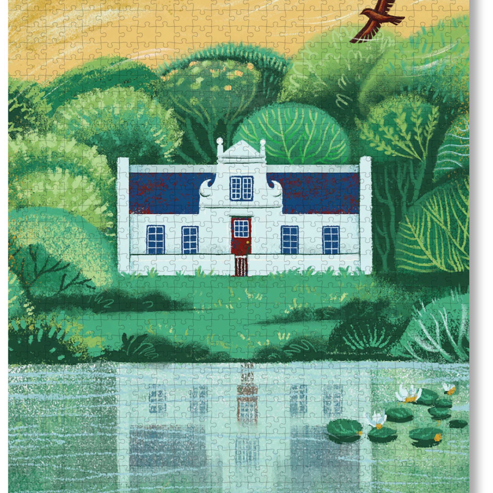 A wooden jigsaw puzzle featuring an illustration of the Zevenwacht Wine Estate manor house. Perfect for art lovers and anyone looking for a thoughtful gift. 