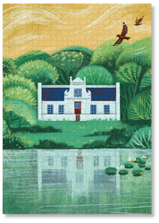 A wooden jigsaw puzzle featuring an illustration of the Zevenwacht Wine Estate manor house. Perfect for art lovers and anyone looking for a thoughtful gift. 